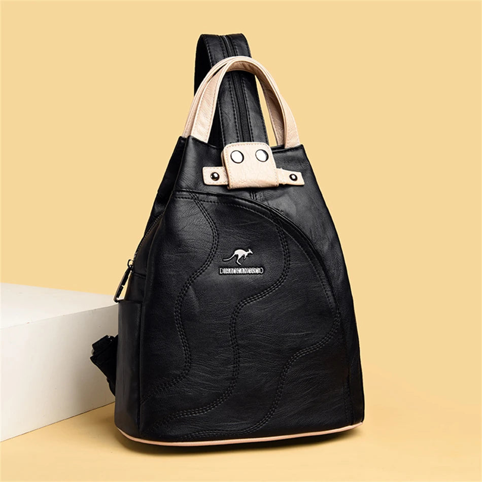 Ladies's Leather Vintage Bookpack Large Capacity Travel Backpack Schoolbag Mochila Women's Shoulder Bag