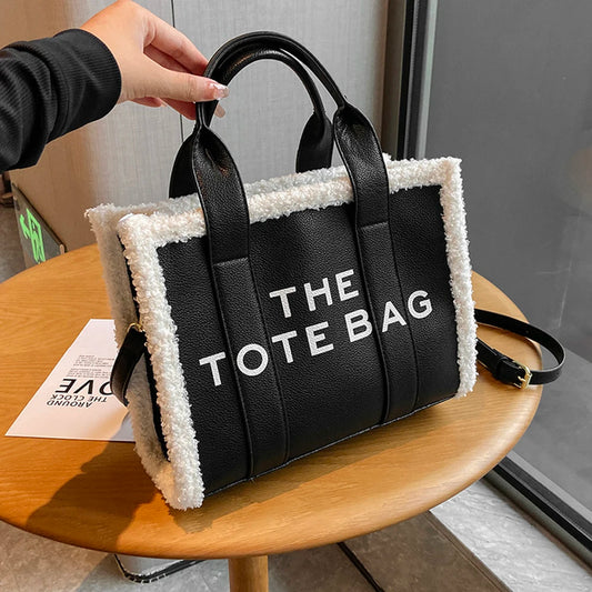 Winter Weiche Lammwolle Taschen PU Leder Die Tragetaschen