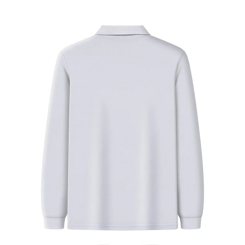 Besticktes Langarm-Poloshirt für Herren in Volltonfarbe