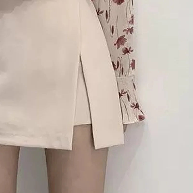 Mini Skirts Women Irregular Solid Side-slit Stretchy Style Trendy Chic