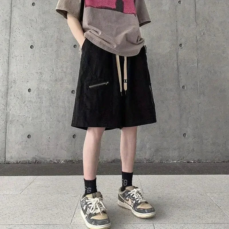 Korean style multi pocket cargo shorts