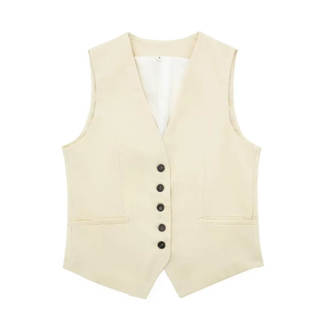 Women Fashion Plain Linen Tops Vest