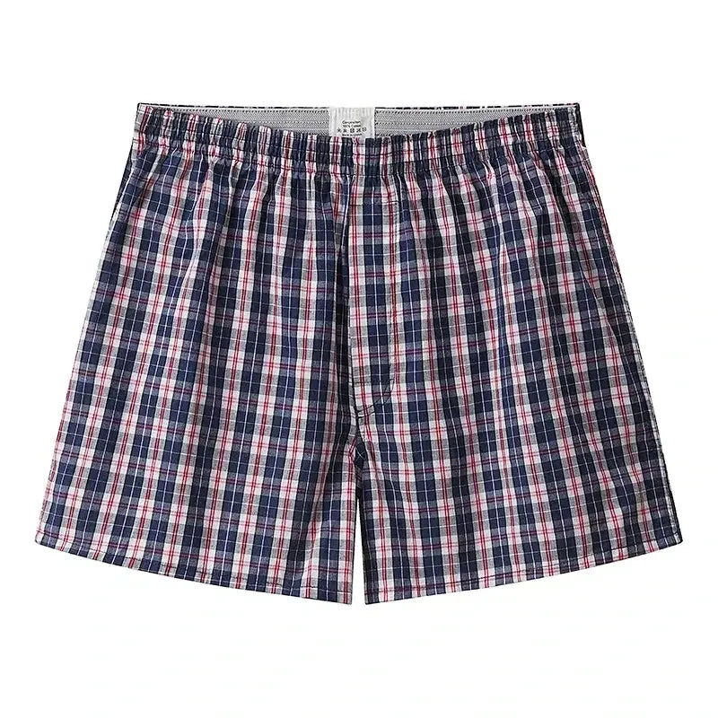 Mens Cotton Casual Plaid Elastic Waistband Boxer Shorts