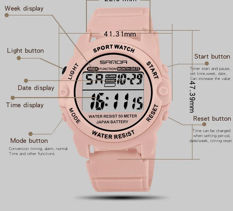 Women Fashion Casual Waterproof LED Digital Watch