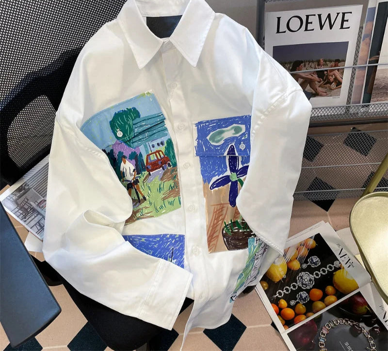 Neues französisches Vintage-Unikat, Graffiti-Ölgemälde-Shirt