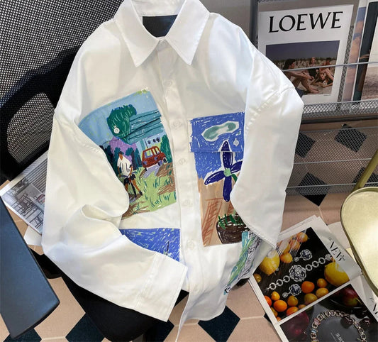 Neues französisches Vintage-Unikat, Graffiti-Ölgemälde-Shirt
