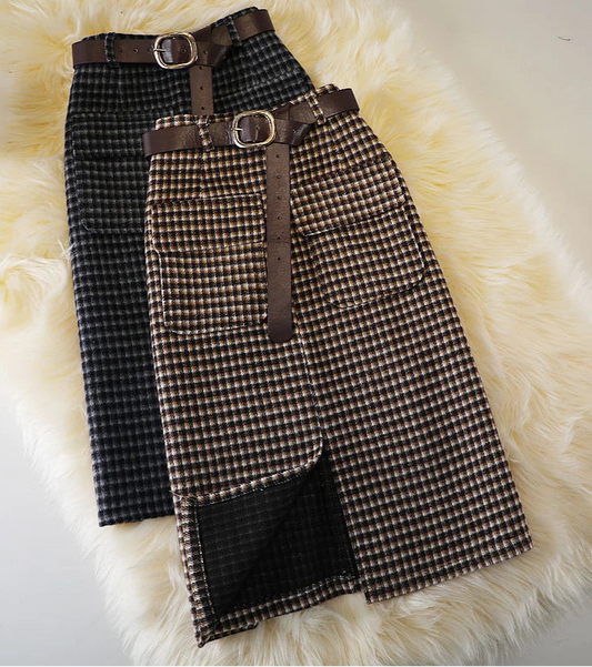 Herbst Neue High Waist Pocket Split Mittellange Röcke