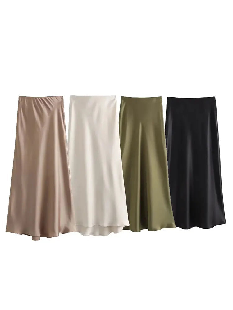 TRAFZA Eleganter, langer Rock aus einfarbigem Satin für Damen