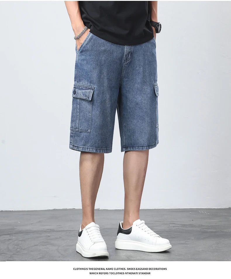 Denim Shorts for Men's Cargo Pants Baggy Bermuda Jeans Male Beach Pants