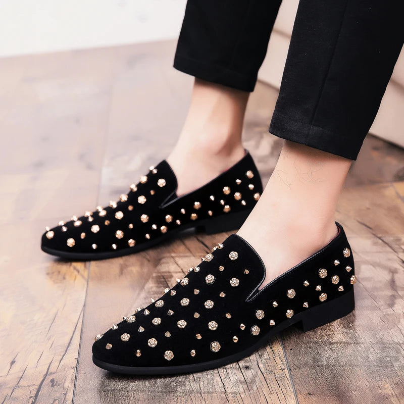 New Fashion Black Top and Metal Toe Velvet Dress Shoes