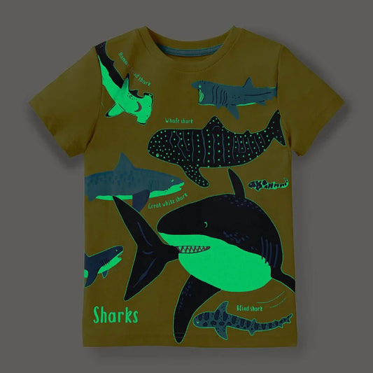 New Summer Cotton Short Sleeve Cartoon Whale Luminous T-shirts