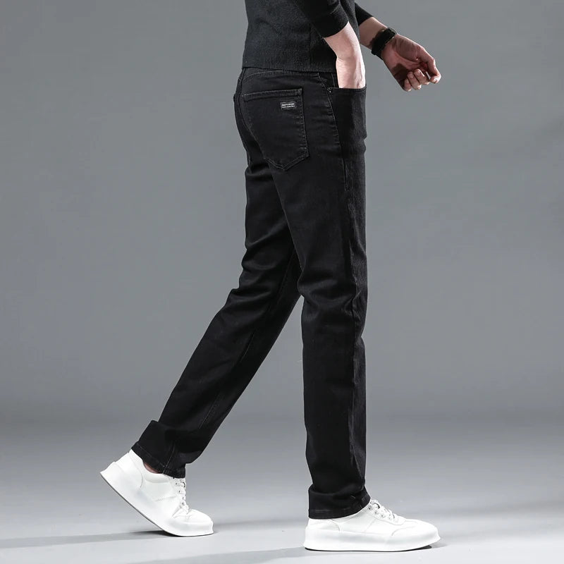 Autumn Black Men Business Casual Stretch Classic Denim Pants