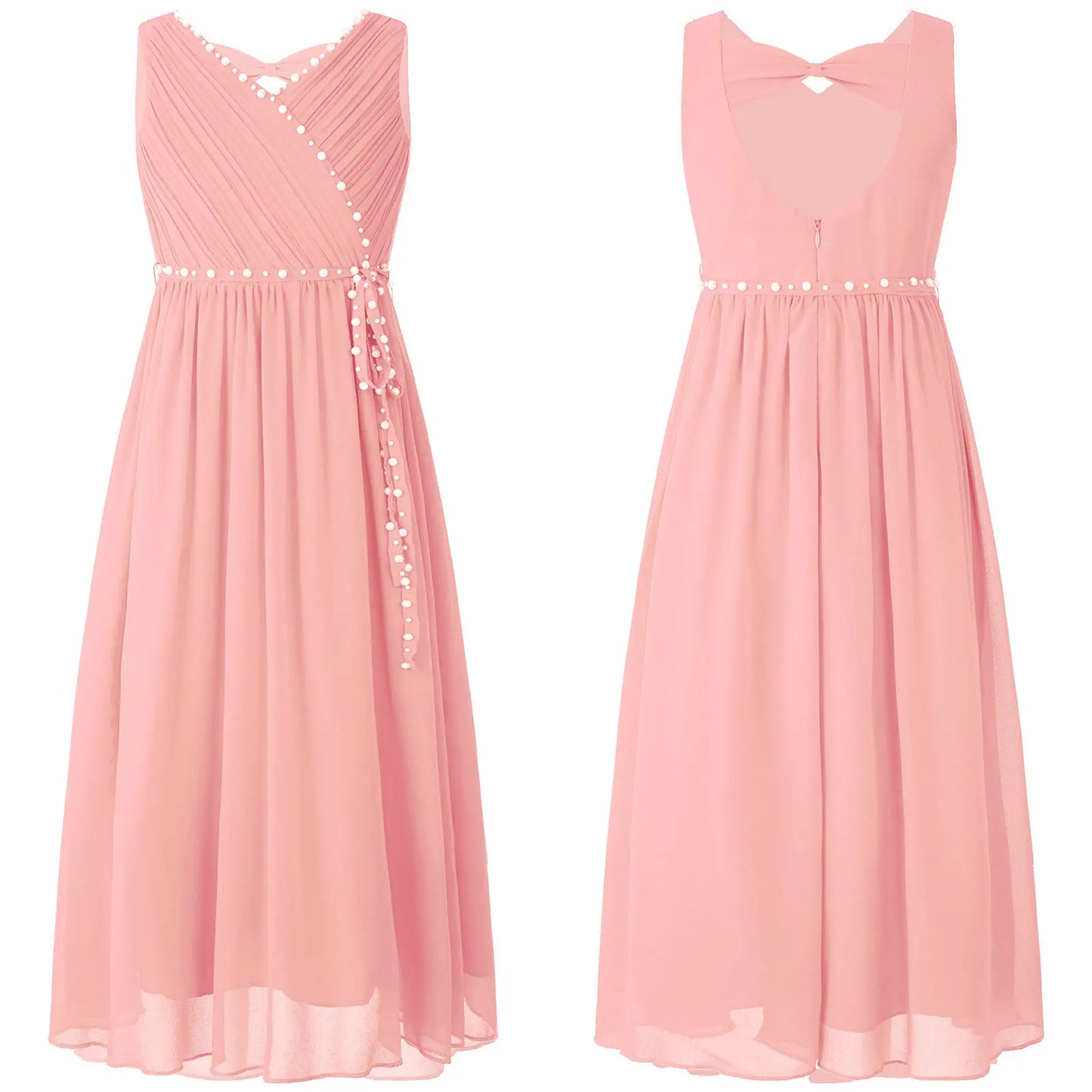 Girls Elegant Beaded Chiffon Party Summer Dress