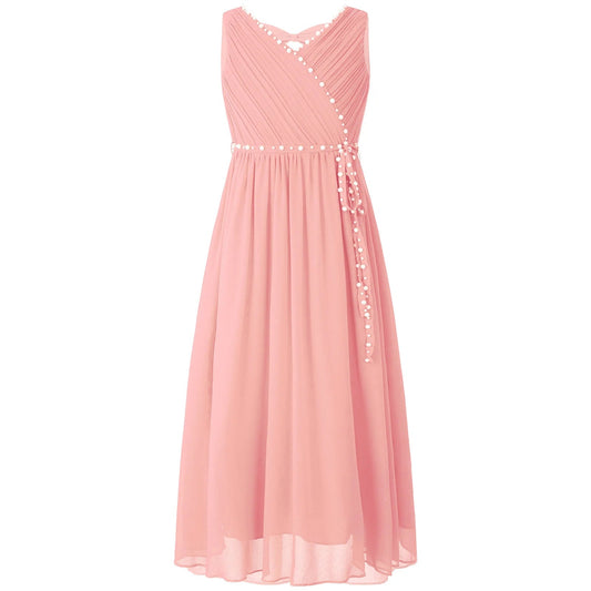 Girls Elegant Beaded Chiffon Party Summer Dress