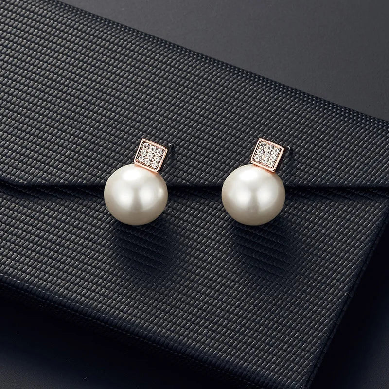 2 PCS Imitation Pearl Pendant Women Necklace Earring Stud Set