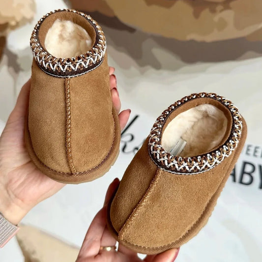 New Winter Kids Cowhide Suede Snow Boots