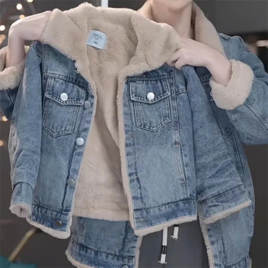 New Casual Plus Velvet Thick Denim Jacket