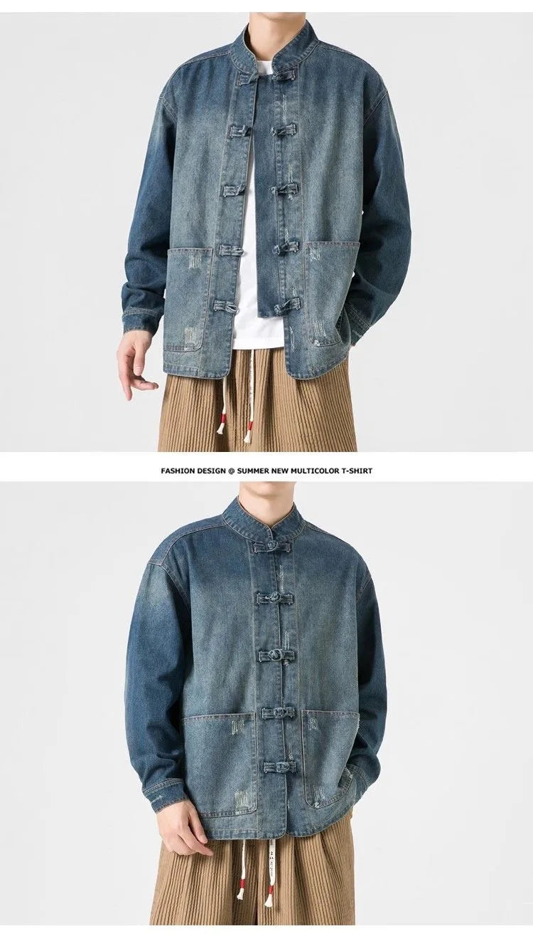 Neue gewaschene Jeansjacke im Retro-Chinesischen Stil