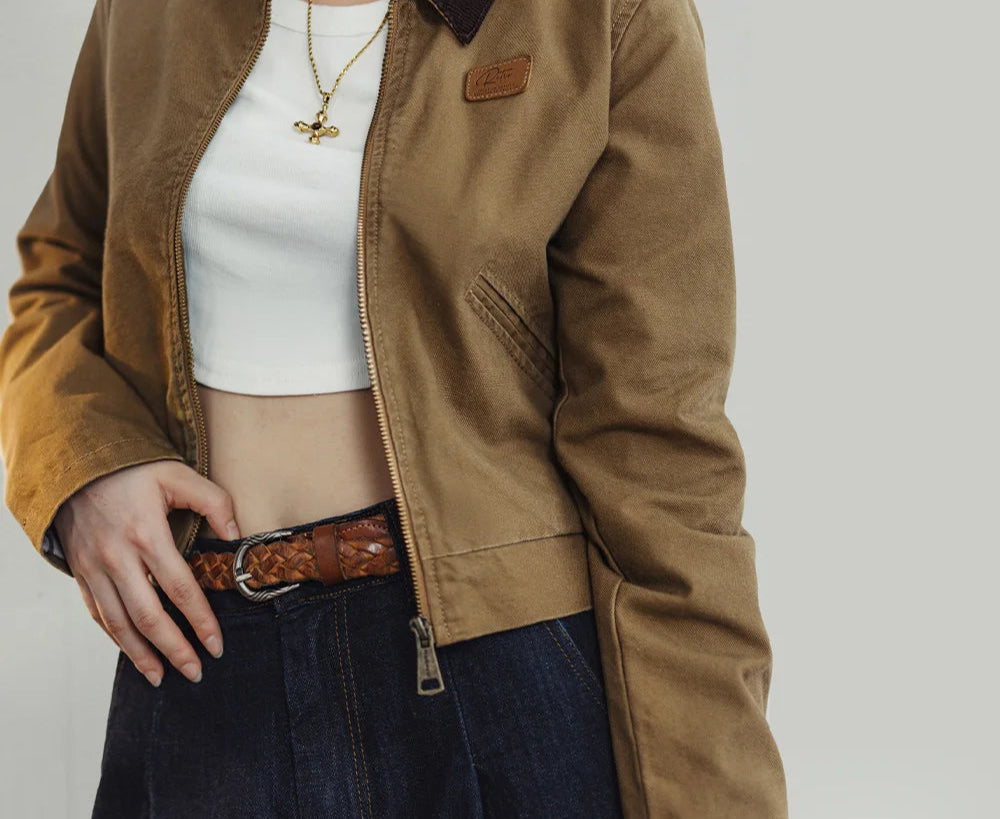 Women Vintage Turn-down Collar Workwear Jacket