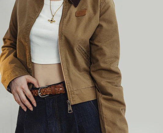 Women Vintage Turn-down Collar Workwear Jacket