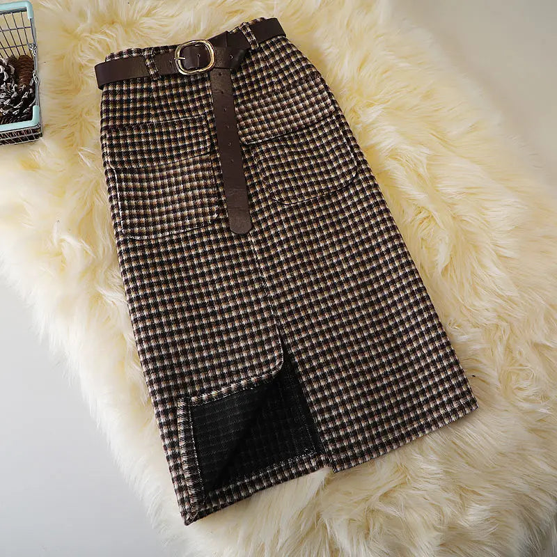 Herbst Neue High Waist Pocket Split Mittellange Röcke