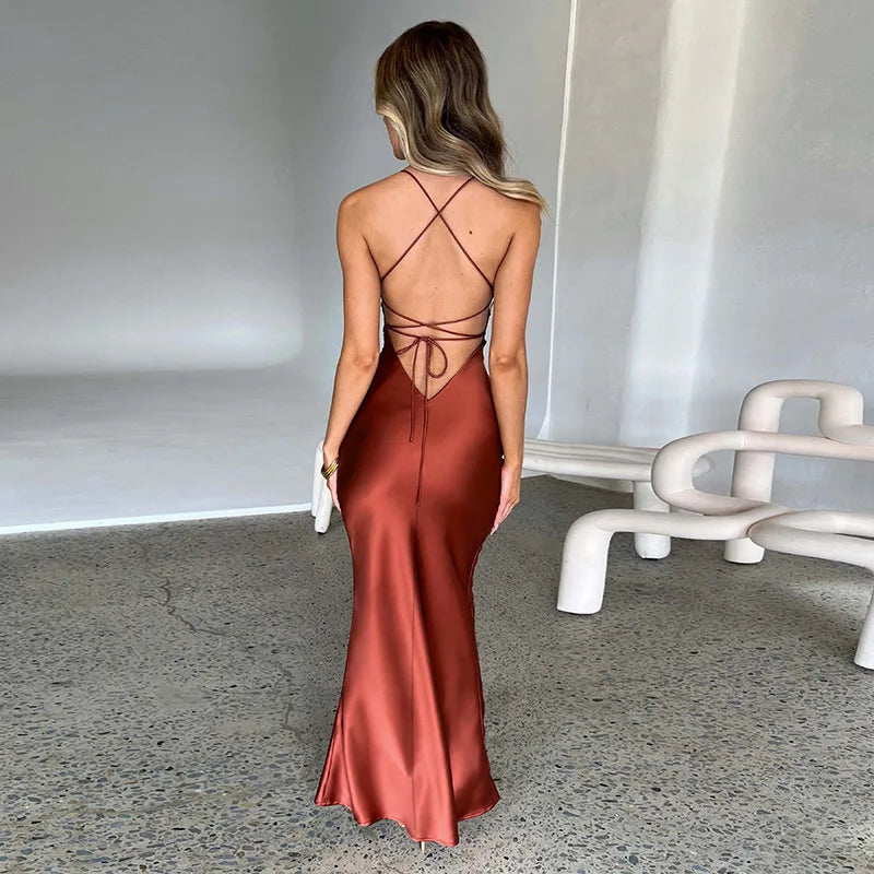 Sexy Backless Bandage Party Maxi Lace Up Slip Club Dress