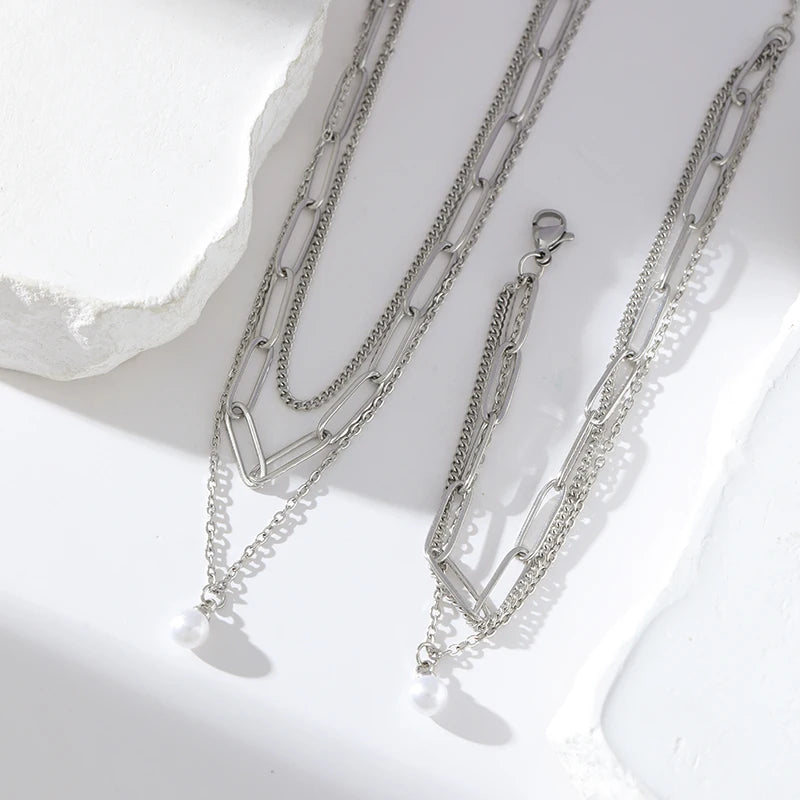 New Fashion Pearl Necklace Bracelets Set