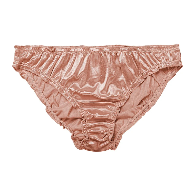 New Frill Trim Satin 100% Ice Silk Seamless No Show Underwear