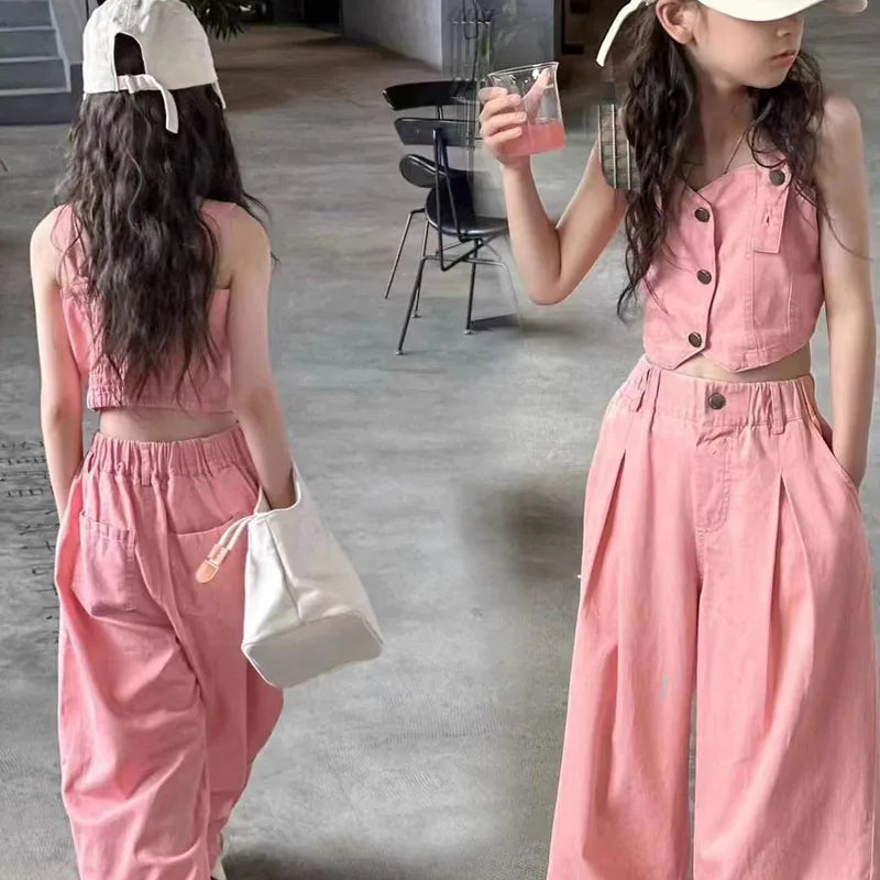 Summer New Mid size Children's Fashion Denim Set