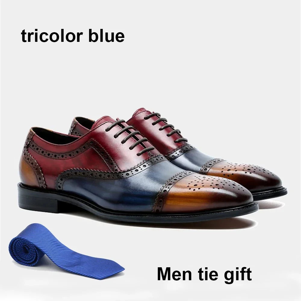 Mens Color Block Genuine Leather Formal Oxford Shoes