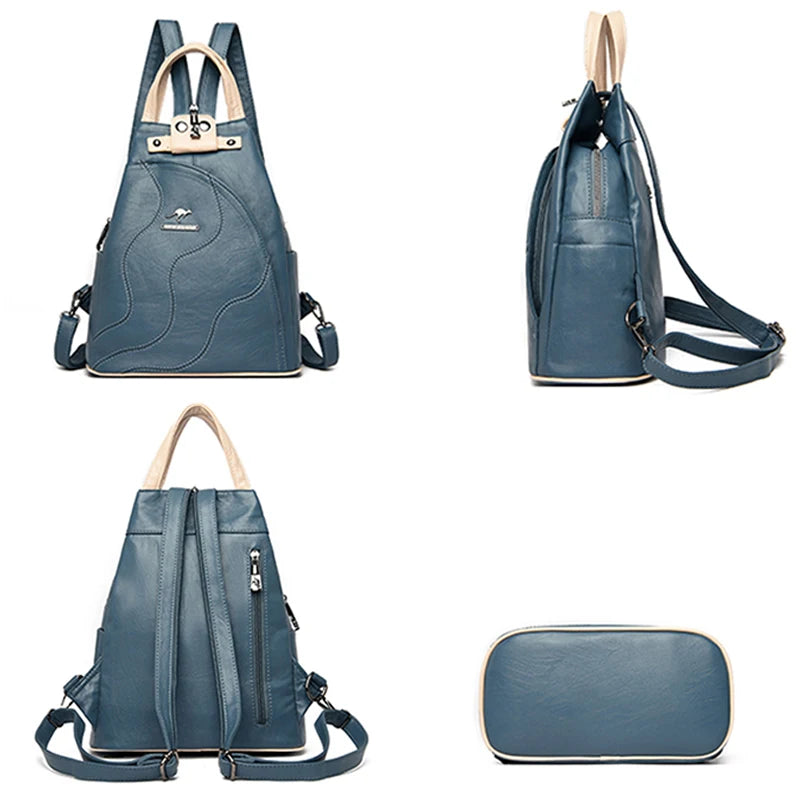 Ladies's Leather Vintage Bookpack Large Capacity Travel Backpack Schoolbag Mochila Women's Shoulder Bag