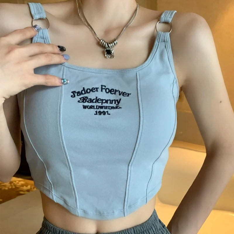 Women Embroidery Letter Tank Tops