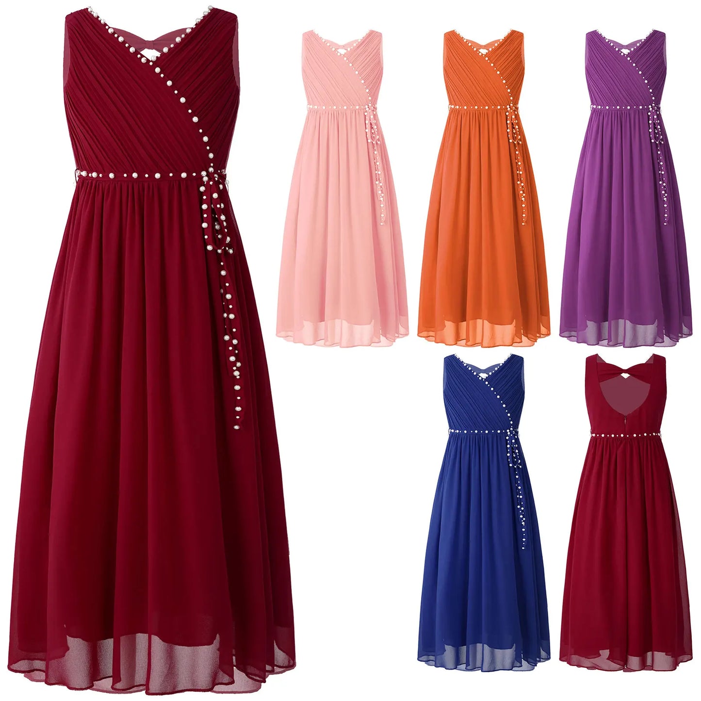 Girls Elegant Beaded Chiffon Party Summer Dress