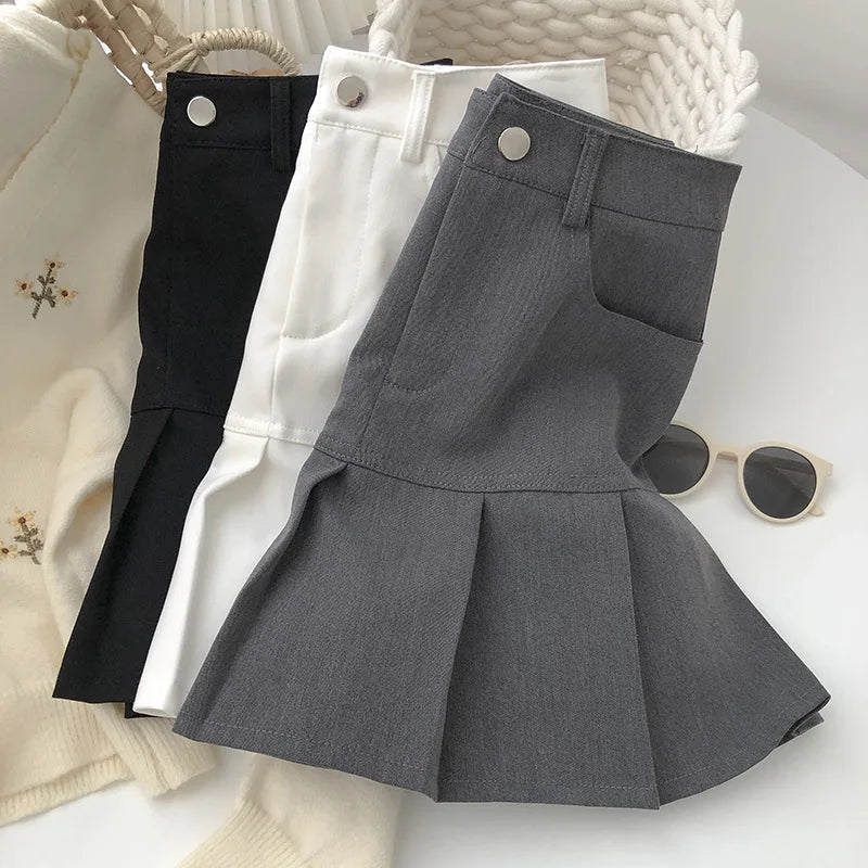 Vintage High Waist Pleated Skirt Women College Style with Safety Pants