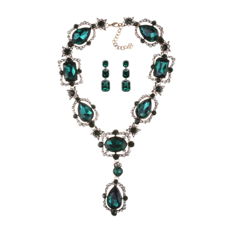 Women Purple Red Green Clear Big Glass Crystal Pendants Necklace