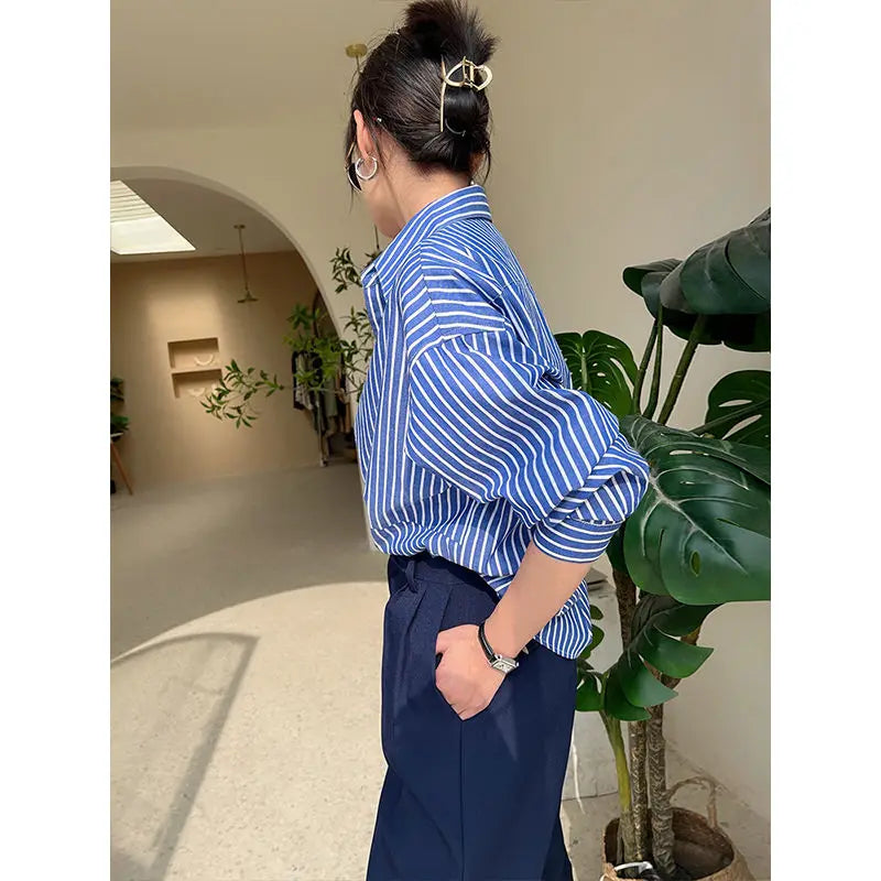 Women's Summer Blue Striped Shirt