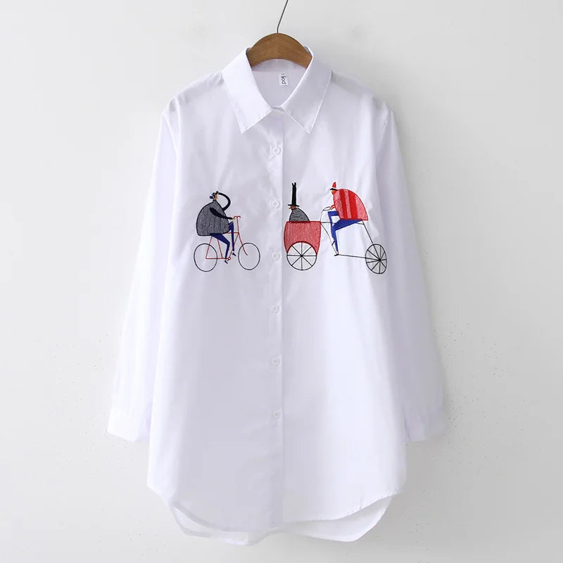 New Blouse Long Sleeve Cotton Blouse Embroidery Blouse Shirts