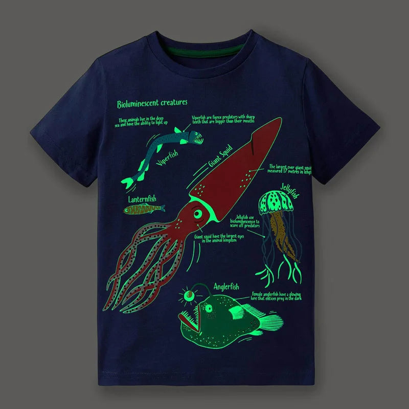 New Summer Cotton Short Sleeve Cartoon Whale Luminous T-shirts