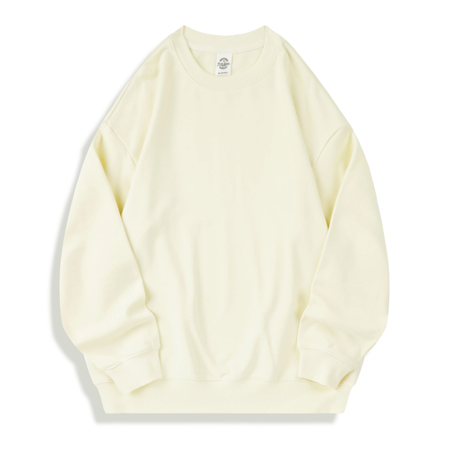 350g 100% Men Cotton Crew Neck Sweatshirts Solid Beige