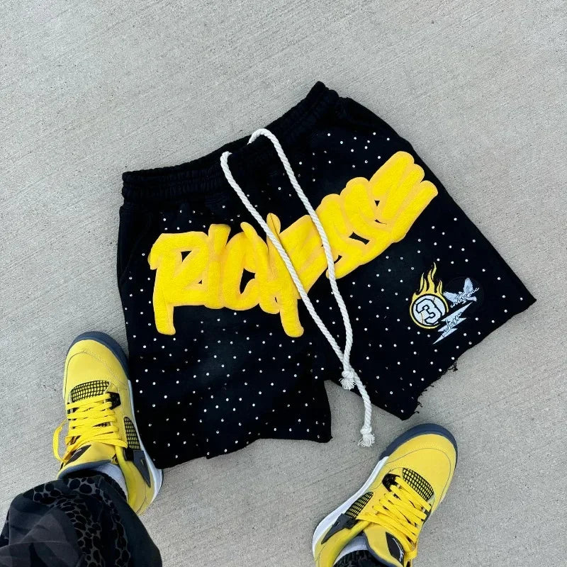 Men Rhinestone Letter Print Cotton sweatpants