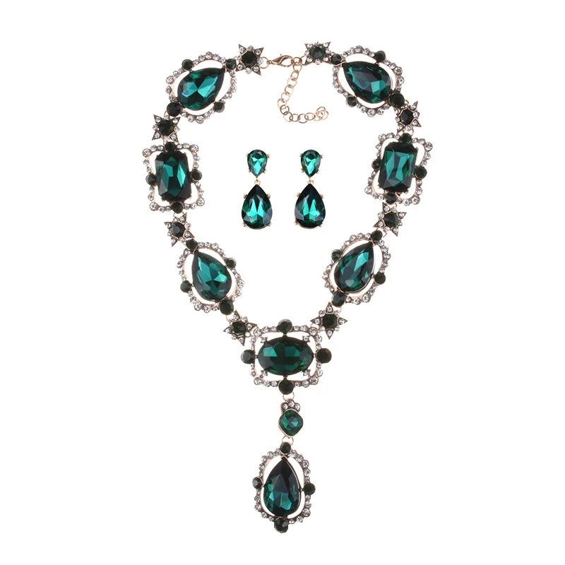 Women Purple Red Green Clear Big Glass Crystal Pendants Necklace