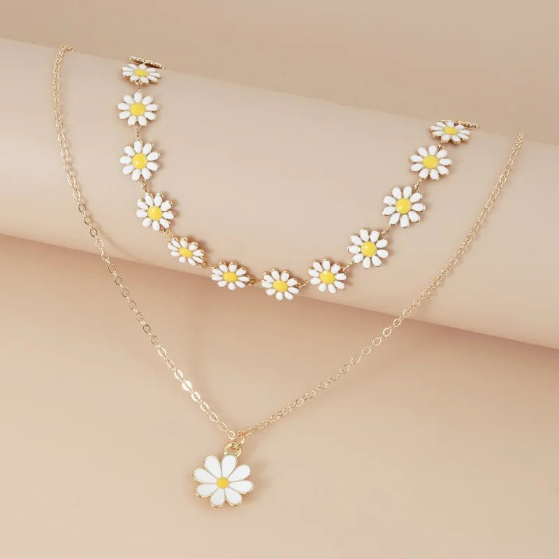 New Double Layer Daisy Flower Clavicle Necklace