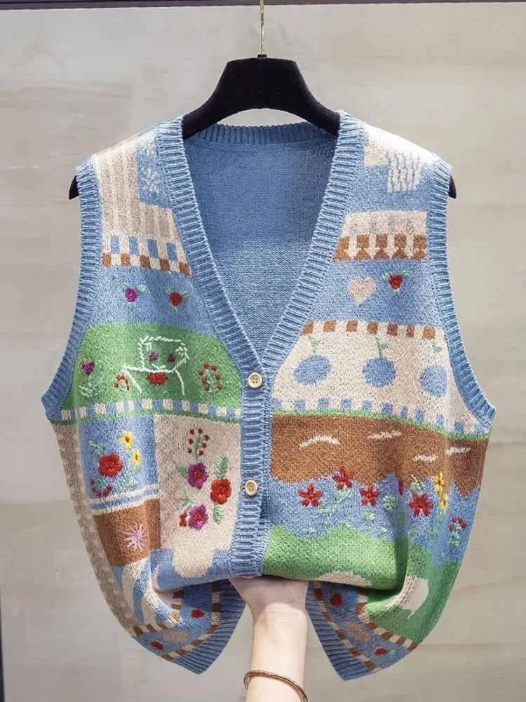 New V-neck Knitted Cardigan Vest