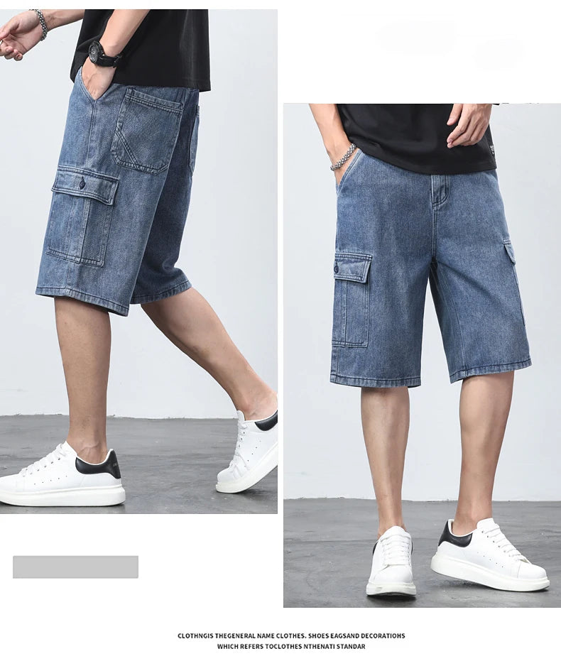 Denim Shorts for Men's Cargo Pants Baggy Bermuda Jeans Male Beach Pants