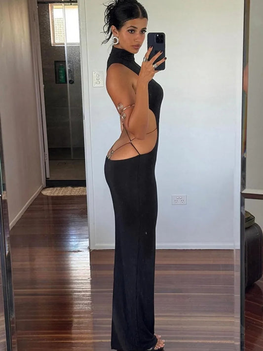 Backless Bandage Butterfly Black Evening Dresses