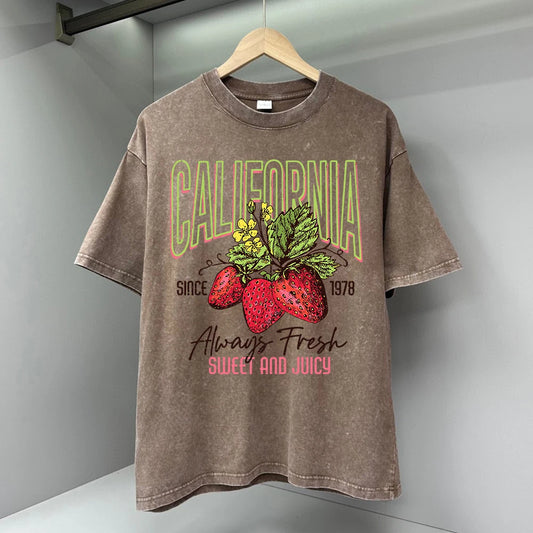 California Strawberry Fruit Herren T-Shirts Vintage Atmungsaktive Tops Hochwertiges Casual T-Shirt