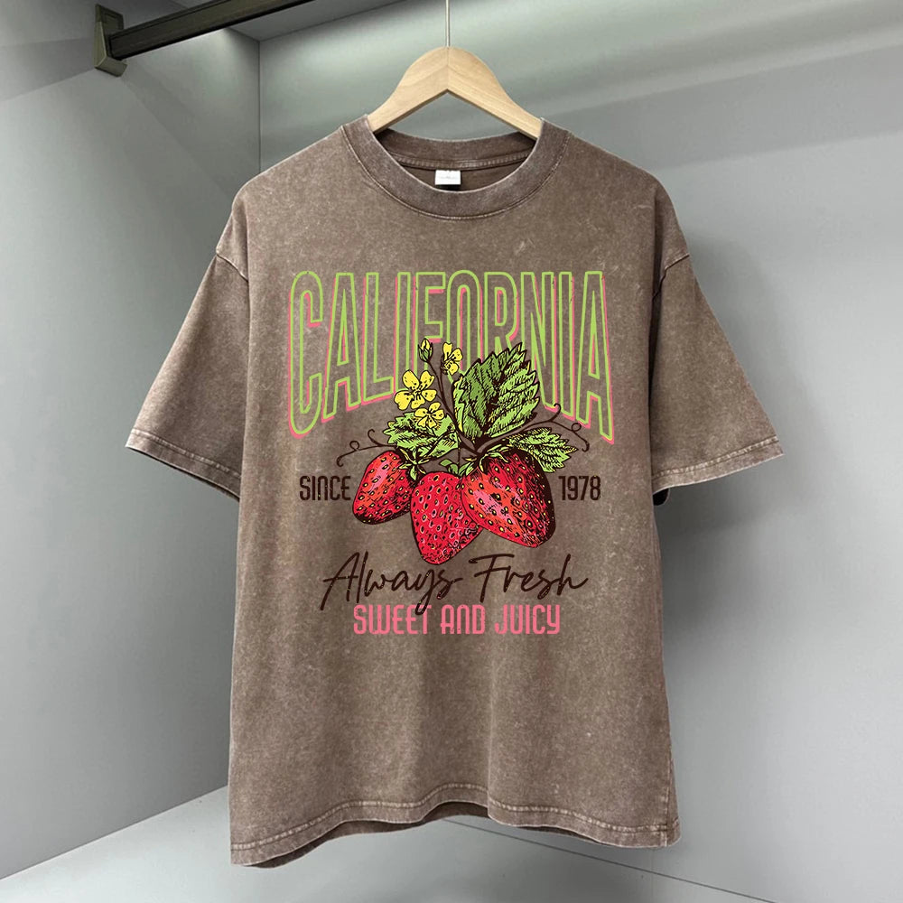California Strawberry Fruit Herren T-Shirts Vintage Atmungsaktive Tops Hochwertiges Casual T-Shirt