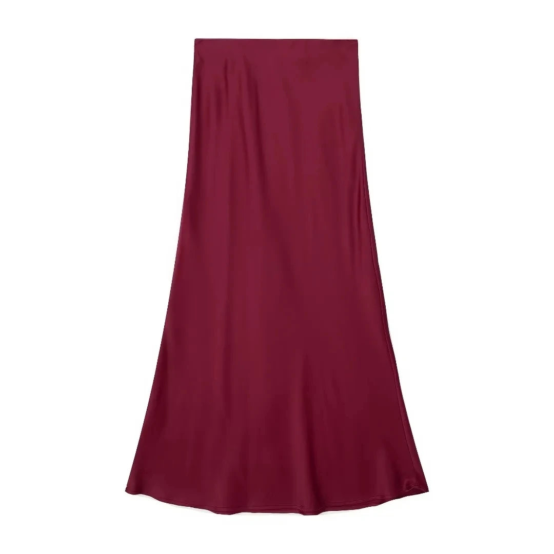 TRAFZA Eleganter, langer Rock aus einfarbigem Satin für Damen
