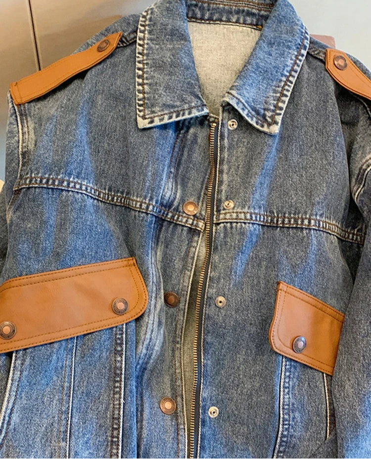 New Blue Vintage Patchwork Denim Jacket