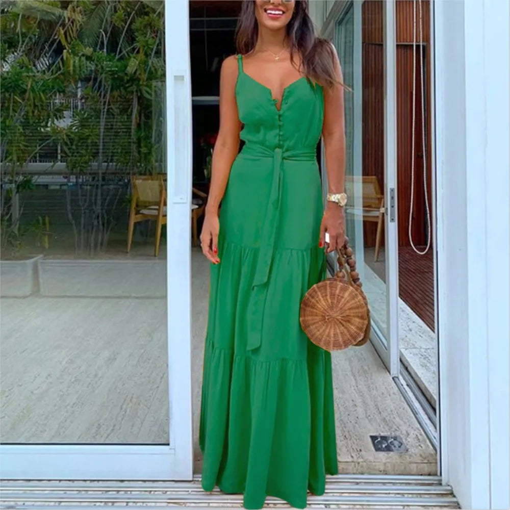 Women Summer Button With Belt White Dresses